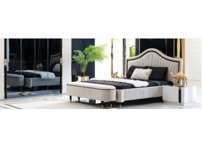 Textiel bed slaapkamer meubilair ontwerp groep 5-dlg. Set 2x nachtkastjes bedden nieuw.