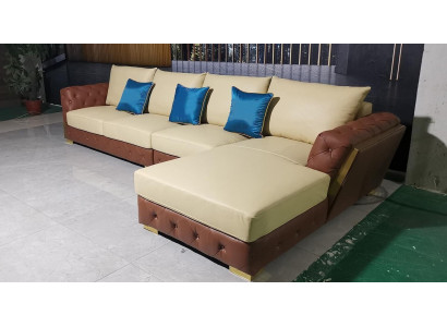 Leren bank Bank Luxe Bank Bekleding Meubels Beige Ontwerp Hoekbank Meubels