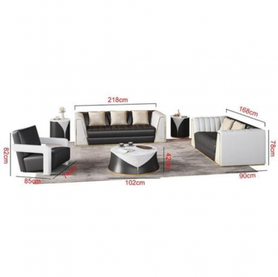 Woonkamer 4-delige bankstel 3+2+1 zits stoelen met lederen bekleding salontafel