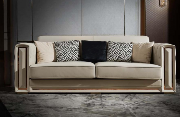 Chesterfield Bank Beige Leer Luxe Woonkamer Ontwerp Banken Bekleding