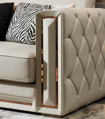Chesterfield Bank Beige Leer Luxe Woonkamer Ontwerp Banken Bekleding