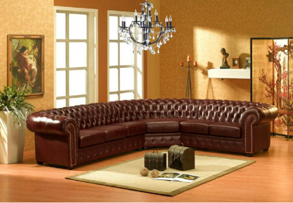 Klassieke Chesterfield hoekbank gewatteerde hoek lederen bank bank zitje hoekstel