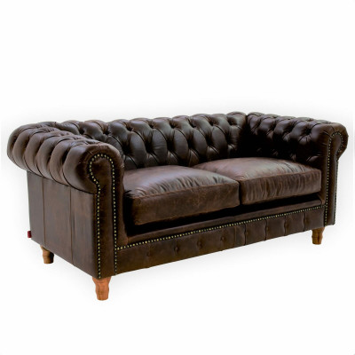 Ontwerp Leren Bankstel - Chesterfield Gestoffeerde Driepersoonsbank 220cm