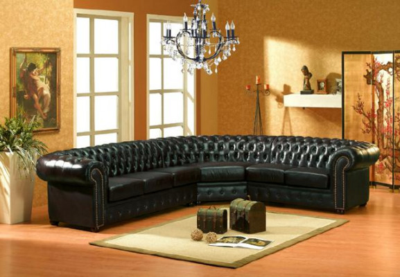 Klassieke Chesterfield hoekbank gewatteerde hoek lederen bank bank zitje hoekstel