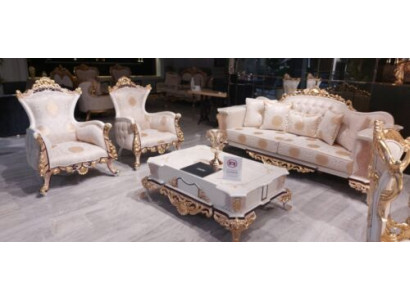 Luxe Chesterfield set 3+3+1 salontafel barok rococo zitkussen sets.