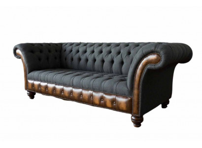 Ontwerp Zwarte Bank 3-zits Chesterfield Stoffen Bank Bank Bekleding Nieuw