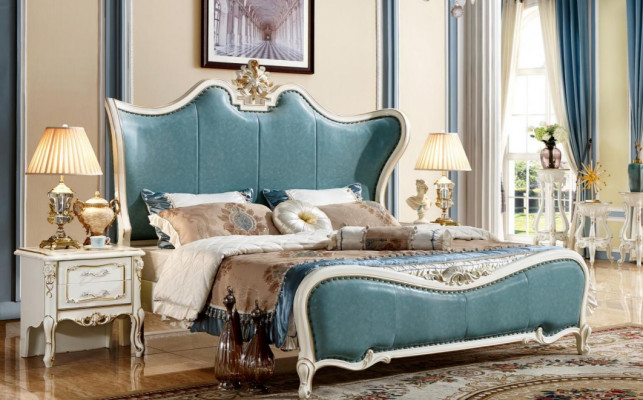 Exclusieve slaapkamerbedden meubels Turkoois Barok Rococo houten bed Nieuw