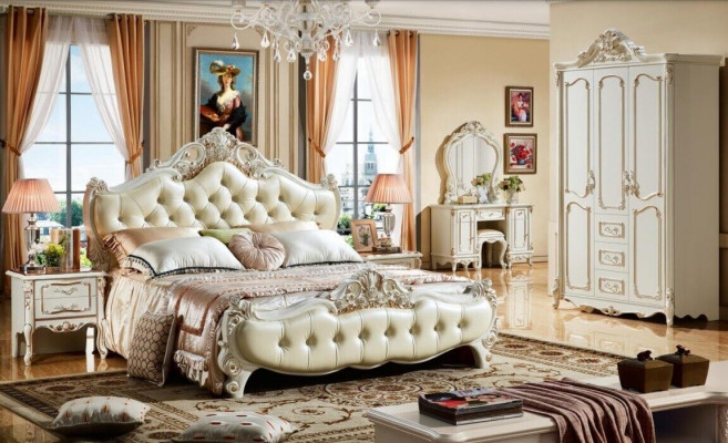 Chesterfield slaapkamer bed ontwerp bedden luxe meubels 3-delige nachtkastje