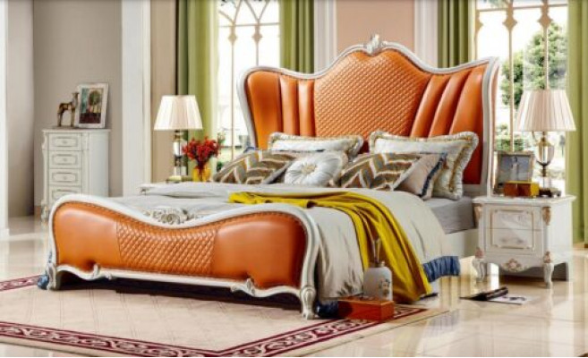 Oranje bed slaapkamer bedden 180x200 luxe hotel tweepersoonsbed meubelen