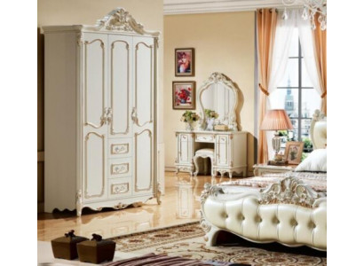 Driedeurs kledingkast kast Wit Barok Rococo Kasten Hout