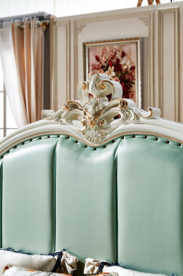 Bed Blauw Mooi Elegant Ontwerp Slaapkamer Gestoffeerde Leren Bedden