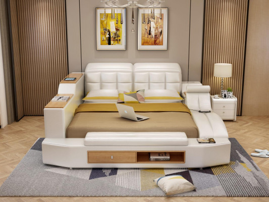 Ontwerp lederen bedden hotel dubbel multifunctioneel bed bluetooth luidsprekers luxe.