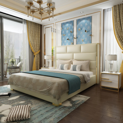 Ontwerper tweepersoonsbed bed slaapkamer bedden leer hotel luxe gestoffeerd