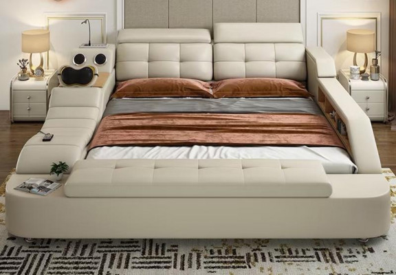 Multifunctioneel bed Luxe designleren bedden Dubbele plank 180x200 cm