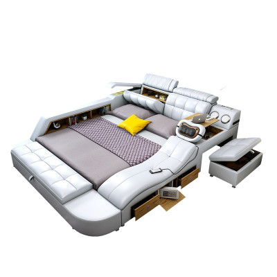 Ontwerp Bed XXL Groot Leer Hotel Bekleding 180x200 Multifunctioneel Regaal Bedden