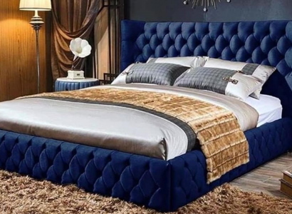 Bedden Chesterfield Desi180x200gn Dubbelbed Meubels Bekleding Textiel Blauw Bed Nieuw