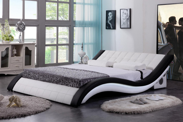 Bekdesign Digitale USB-bedden Luxe Slaapkamermeubels Lederen Dubbel