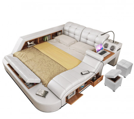 Multifunctioneel bedrek kast USB-oplaadstation dubbele lederen bedden