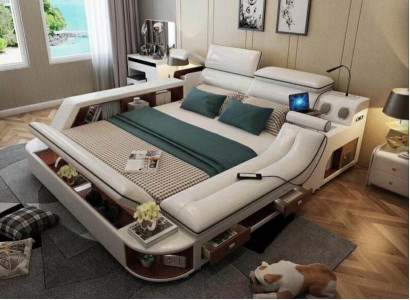 Bedden Hotel 180x200 cm Multifunctionele plank USB Design Bed xxl Big Leer