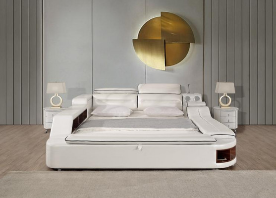 Bedden Hotel 180x200 cm Multifunctionele plank USB Design Bed xxl Big Leer