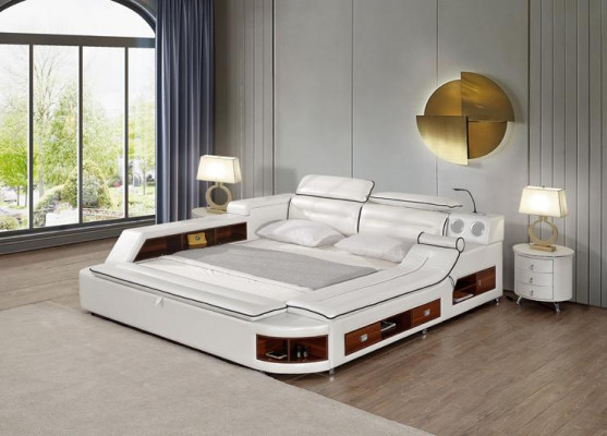 Bedden Hotel 180x200 cm Multifunctionele plank USB Design Bed xxl Big Leer