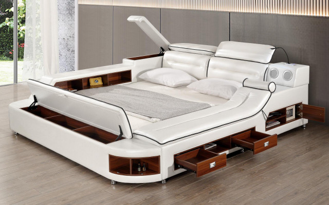 Ontwerp Leren Bedden Hotel Dubbele Plank Massage Ligbed Multifunctioneel Bed