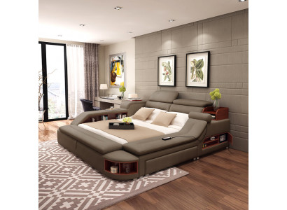 Modern Hotel Multifunction USB Sound Double Design Leather Bed Upholstery