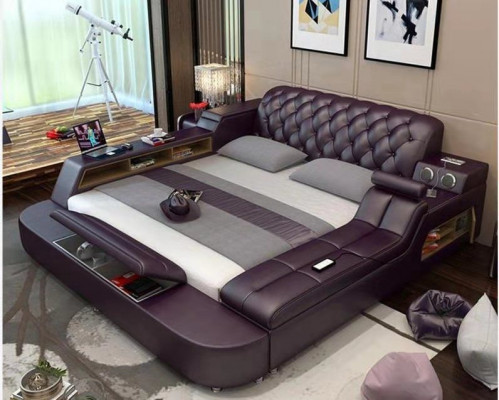 Ontwerpbed XXL Grote Bedden Lederen Hotel Bekleding 180x200 Multifunctioneel Rek
