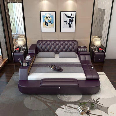 Ontwerpbed XXL Grote Bedden Lederen Hotel Bekleding 180x200 Multifunctioneel Rek