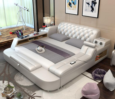 Ontwerpbed XXL Grote Bedden Lederen Hotel Bekleding 180x200 Multifunctioneel Rek