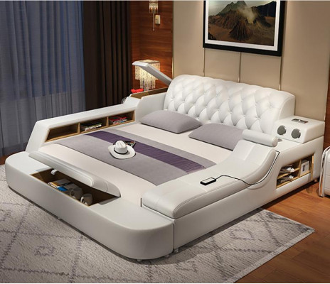Ontwerpbed XXL Grote Bedden Lederen Hotel Bekleding 180x200 Multifunctioneel Rek