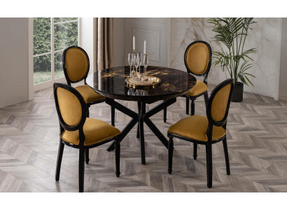 Zuilen Ronde Tafel Eettafel Tafel met 4x Stoelen Eettafels Meubels Hout 5 delen.