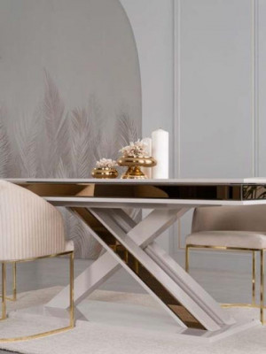 X Benen Eettafel Kolomtafel Luxe Tafels Wit Goud Tafel Meubels Hout X-benen Eettafel Kolomtafel Luxe Tafels Wit Goud Tafel Meubels Hout