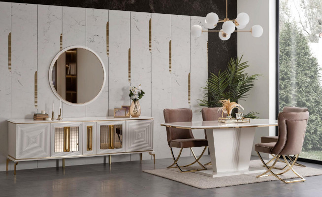 Luxe eetkamer eethoek eettafel set eetgroep tafel stoelen dressoir 7-delig