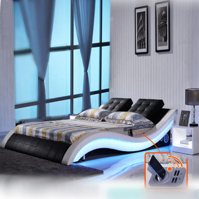 Luxury bed design beds Digital LED bedroom furniture Leather Double