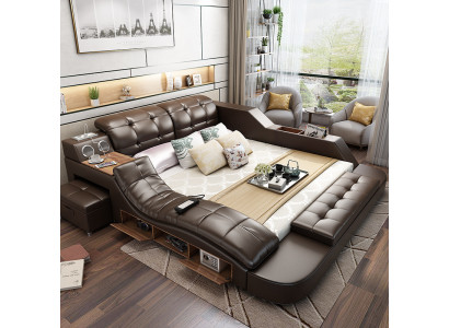 Multifunctioneel designbed XXL 180x200 Grote bedden van leer Hotelrek USB.