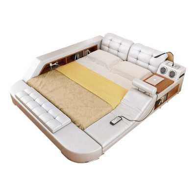 Ontwerp Dubbel Luxe Leren Bed Bekleed Bedden met USB Hotel Multifunctioneel Nieuw