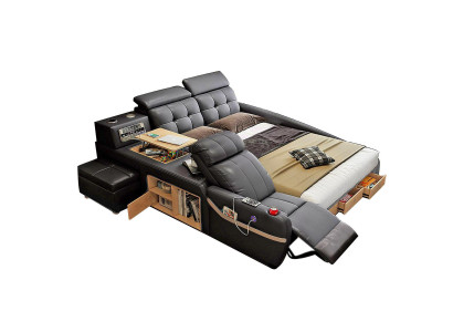 Multifunctioneel Deluxe Bed met Massagefunctie Hotelbed met bekleding Led usb Radio