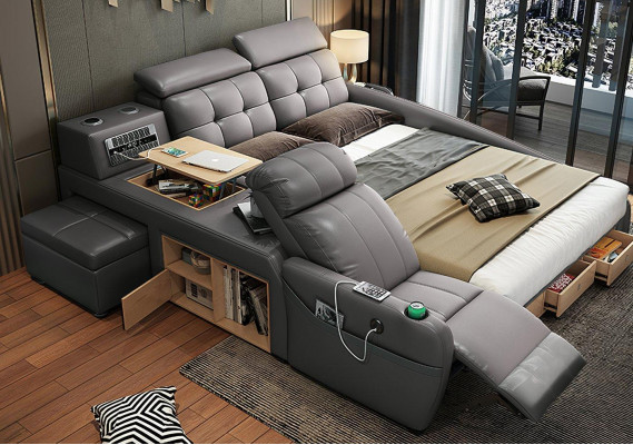 Multifunctioneel Deluxe Bed met Massagefunctie Hotelbed met bekleding Led usb Radio