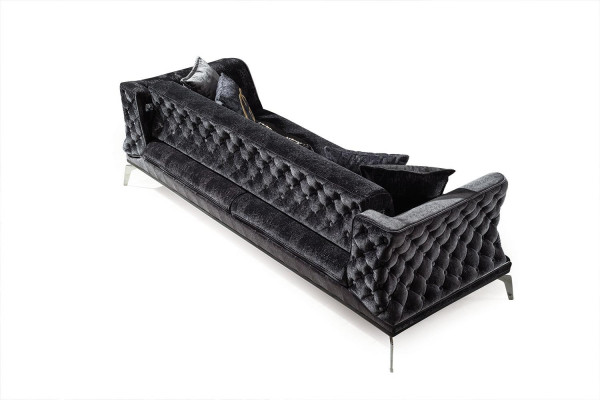 Zwarte bankstel sofa set 3+1 zit Chesterfield woonkamer gestoffeerd