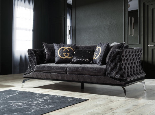Zwarte bankstel sofa set 3+1 zit Chesterfield woonkamer gestoffeerd