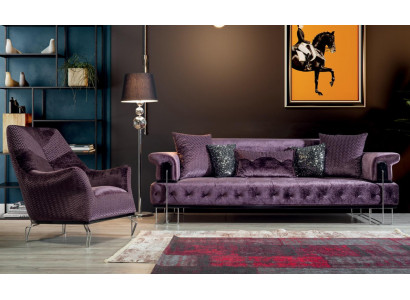 Paarse bankstel 3+1 zits Chesterfield woonkamerset