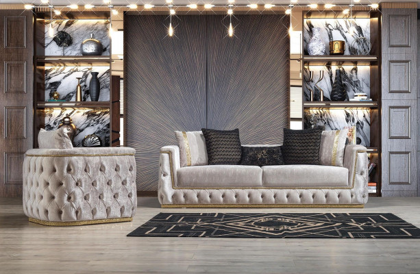 Luxe Chesterfield bankstel set 3+1 zitbank bekleding meubels fluweel goud