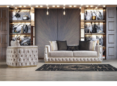 Luxe Chesterfield bankstel set 3+1 zitbank bekleding meubels fluweel goud