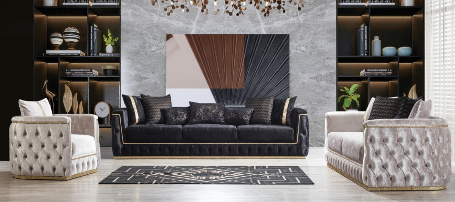 Luxe Chesterfield bankstel set 3+1 zitbank bekleding meubels fluweel goud