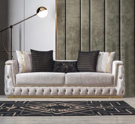 Luxe Chesterfield bankstel set 3+1 zitbank bekleding meubels fluweel goud