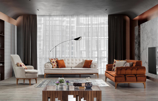 Bankstel bankstel banken bank fauteuil driezits 3+1 zits oranje