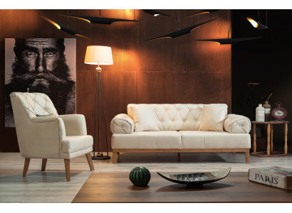 Sofaset set bank banken bank fauteuil driezitter 3+1 zits beige