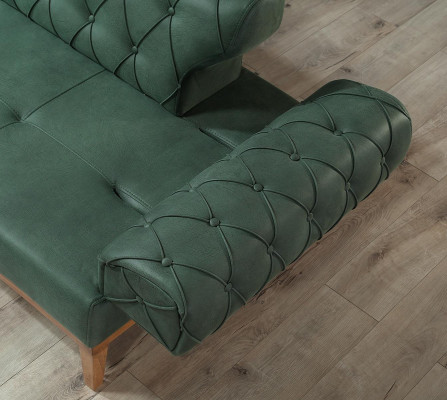 Chesterfield bank 3-zits bank bankstel Groen Nieuw Textiel Hout 220cm