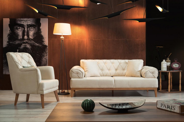 Woonkamer fauteuil meubels modern stof lounge textiel kunstleer beige Woonkamer fauteuil meubels modern stof lounge textiel kunstleer beige